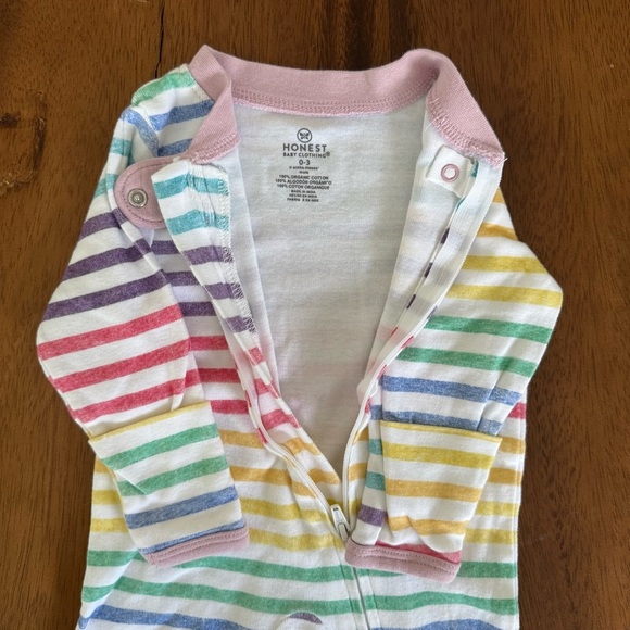 Honest Baby Striped Rainbow Footie Pajama, organic cotton, size 0-3M - Picture 4 of 4